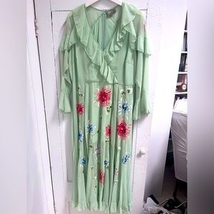 ASOS curve embroidered light green maxi dress